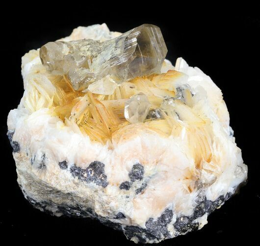 Cerussite Crystals with Bladed Barite on Galena- Morocco #44775